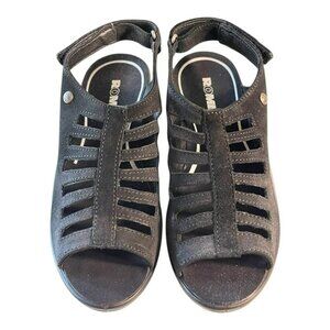 Romika Womens Black Sandals EU 36 Open-Toe Suede Slingback Heeled Comfort Shoes